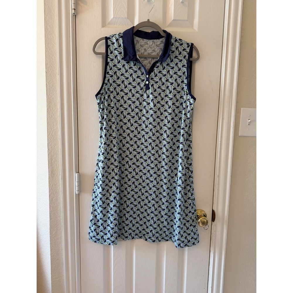 Sleeveless Geometric Print Golf Tennis Polo‎ Shirt Dress Blue Navy Green